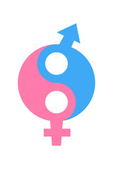 Male and female Gender Equality symbol, sign, logo, icon concept design. Ying yang Balance man and woman. Vector illustration