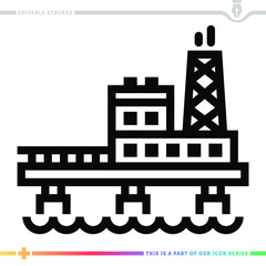 The editable line icon of oil platform can be used as a customizable black stroke vector illustration.