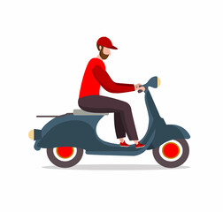Fototapeta na wymiar Food delivery man riding a scooter vector illustration