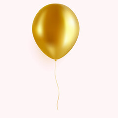 Gold Helium Balloon Isolated on Transparent Background. Golden Ballon in Realistic Style.