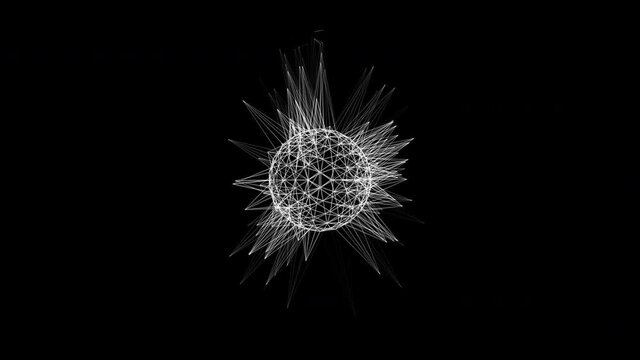 Rotating spiky sphere HUD element. Plexus style connecting lines and dots. loop 