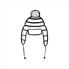 Winter hat with earflaps. Single element. Doodle vector illustration