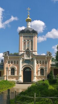 Ancient historical building of orthodox church cathedral in Russia, Ukraine, Belorus, Slavic people faith and beleifs in Christianity Optina Pustin