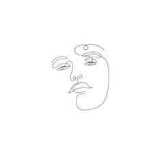 One line hand drawn man face. Vector minimalist illustration isolated on white background. 