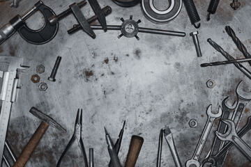  Hand tools on metal surface