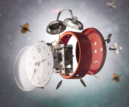 Alarm clock scatters in parts