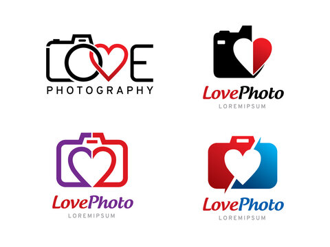camera and love logo symbol or icon template