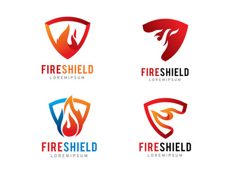 fire and shield logo symbol or icon template