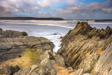 Low tide surf on Woolacombe Beach, as seen from Mill Rock