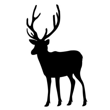 Christmas deer vector stock illustration. Isolated on a white background. Black stencil for printing.