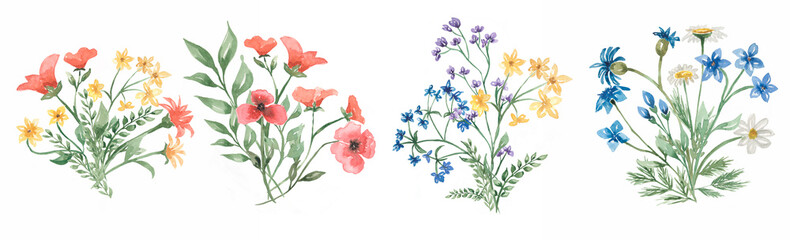 Wildflower clipart - Watercolor Meadow florals bouquet illustration, field florals clip art, Greenery, wedding invitation, greeting card, logo © MayaNavits