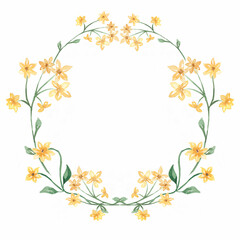 Naklejka na ściany i meble Watercolor Wildflower Wreath Clipart - Meadow Yellow Herbs illustration, Florals Frame, Greenery border, Wedding invites, Baby Shower graphics, logo design