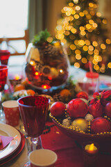 Christmas Holiday tablescape place settings with decorations