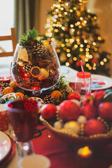 Christmas Holiday tablescape place settings with decorations