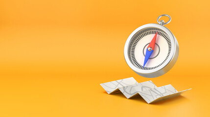 navigation compass icon, Locator mark of map sign on yellow background with search concept. 3D rendering © origami88