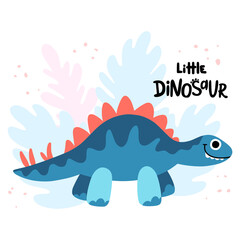 Friendly dinosaur stegosaurus. Children flat hand drawn style vector illustration. Cute smiling dino for kids book, games, posters.
