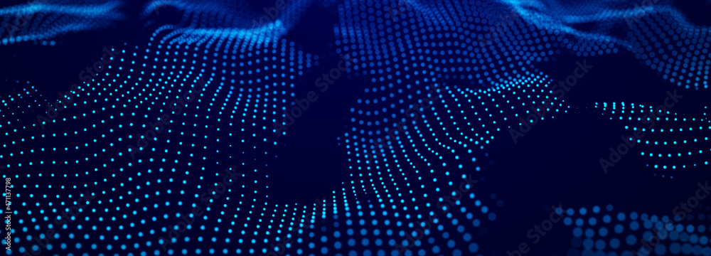 Aufkleber Abstract blue background of points. Falling cyber particles. Big data stream. 3d rendering