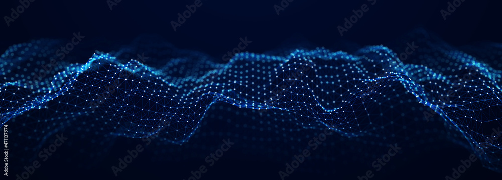 Leinwandbilder Corrupted network or connection. Abstract digital background of points and lines. Glowing plexus. Big data. Abstract technology science background. 3d rendering