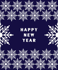 Fototapeta na wymiar Happy New Year. Christmas background with white geometric snowflakes on a dark blue background. Greeting cards, holiday banner, web poster