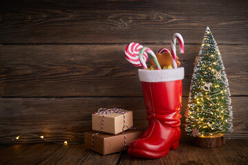 Santa boots with sweets and gifts for St. Nicholas Day on December 6th.