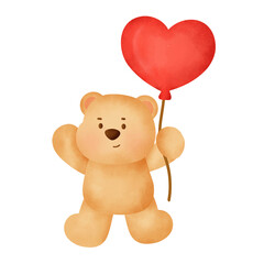 Obraz premium watercolor bear valentine's day card