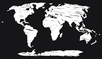 World map line Icon design, white chalk. Draw a picture on the blackboard.