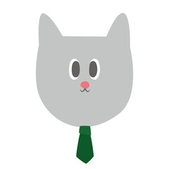 Cat face with tie. Funny pet in doodle flat style