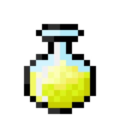 Yellow potion pixel art. Vector Picture.