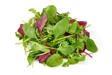 Organic mix salad, isolated on white background.