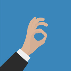 Businessman hand and gesture of success against sky background.