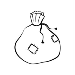 Santa Claus gift bag. Single element. A bag with presents. Doodle vector illustration
