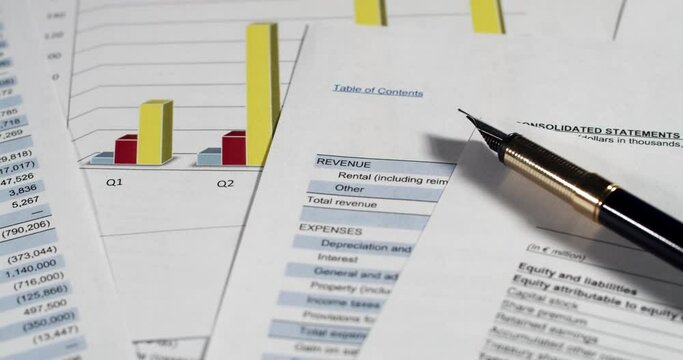 Report summarizes the results of business operations on desk of investor. Financial business statement report