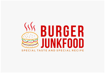 junk food burger line art logo design