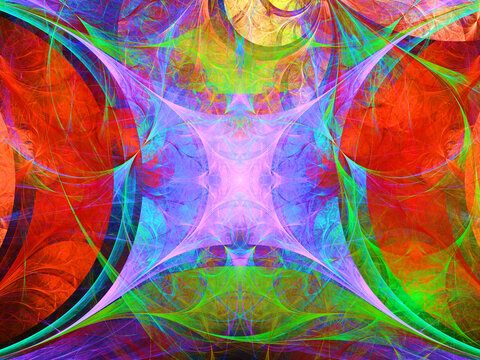 Creaci&oacute;n de arte digital compuesto de curvas y par&aacute;bolas en un conjunto sim&eacute;trico con apariencia de ser la materializaci&oacute;n de ondas magn&eacute;ticas coloridas.