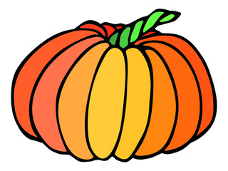 Vector hand drawn illustration of pumpkin. Isolated object on white background. Vegetable harvest clip art.  Farm market product. Elements for autumn design, decoration.