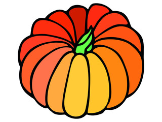 Vector hand drawn illustration of pumpkin. Isolated object on white background. Vegetable harvest clip art.  Farm market product. Elements for autumn design, decoration.