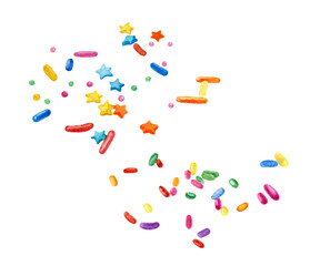 Rainbow candy sprinkles watercolor illustration isolated on white background
