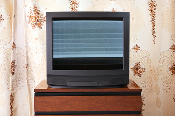 Old TV with clutter on screen, vintage design in 80s and 90s style. 