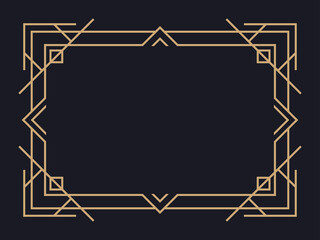 Art deco frame. Vintage linear border. Design a template for invitations, leaflets and greeting cards. Geometric golden frame. The style of the 1920s - 1930s. Vector illustration