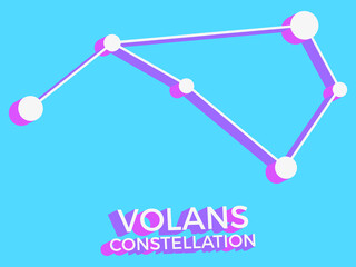 Volans constellation 3d symbol. Constellation icon in isometric style on blue background. Cluster of stars and galaxies. Vector illustration