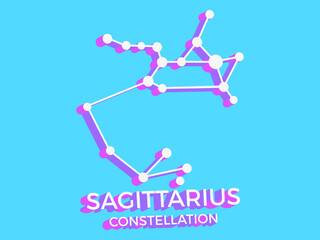 Sagittarius constellation 3d symbol. Constellation icon in isometric style on blue background. Cluster of stars and galaxies. Vector illustration