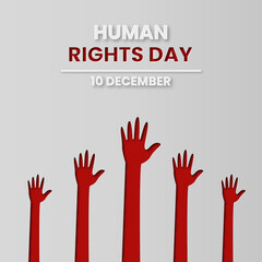 International Human Rights Day illustration in paper cut style with hands and text on light background.