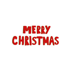 Lettering Merry Christmas. Cute lettering for greeting card. Handwritten lettering. Doodle vector illustration