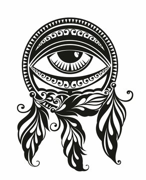 Mystical Eye. Vector Isoteric Illustration for t-shirt Prints, Boho Posters, Covers, Logo Designs and Tattoos.