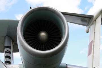 Aircraft turbine on the wing of the plane