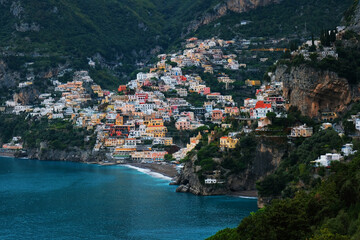Fototapeta na wymiar Beautiful view of Positano on the Amalfi Coast , Province of Salerno, Campania, Italy