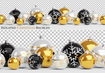 Christmas Baubles and Red Presents on Snow Isolated Mockup