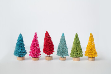 Mini Colorful Bottle Brush Tree Flat Lay