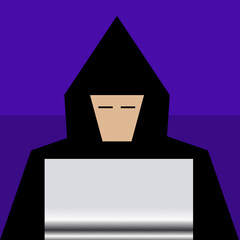 hacker at laptop doing his dirty job