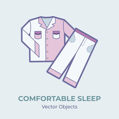 Sleepwear pajama vector isolated. Comfortable sleep illustration item pajama vector, good sleep. Good night concept cartoon retro Sleepwear against sleep disorder insomnia depression. Self helping